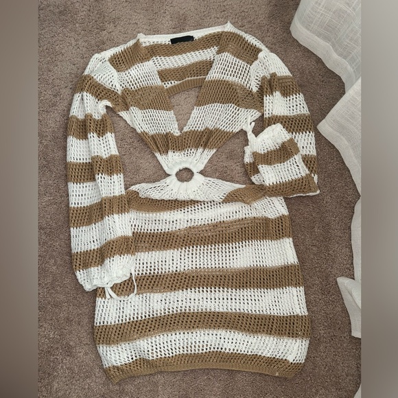 Striped Knit Cover up Dress M/L - Picture 3 of 5